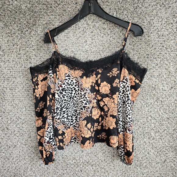 Guess Top Womens Small Black Floral Print Blouse Cold Shoulder Lace Trim Ladies‎ - Picture 1 of 8